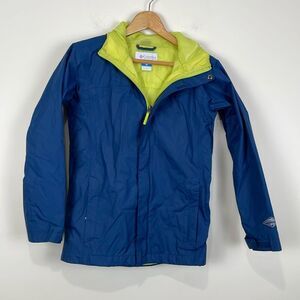 Columbia Boys Jacket Medium Omni-Tech Waterproof Hood Blue Zip Front